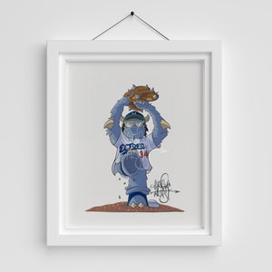 Fernando Valenzuela Print | Baseball | Artwork | Fan Art | Baseball Wall Art | Baseball Prints | Monster Art