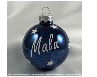 personalisierte Weihnachtskugel aus Glas - nachtblau - Schrift weiß - 6 cm