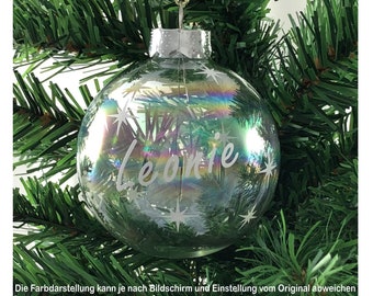 personalisierte Weihnachtskugel aus Glas - irisierend - Schrift weiß - 8 cm