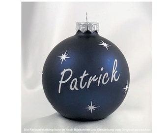 personalisierte Weihnachtskugel aus Glas - nachtblau - Schrift weiß - 8 cm