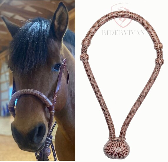 Horse Bosal Chestnut Cherry Cow Rawhide, 40 Plaits Bosal, 5/8" Thickness High-Quality Handmade Bosal, Bitless Hackmore.