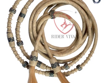 Hand Braided Rawhide Split Reins, Dark Brown Weaving, Tassels & Snaps