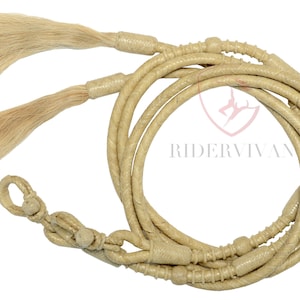 Hand-Braided Split Reins, 20 Plaits Split Reins Natural Cow Rawhide, Split Reins Mane Horse Tassels,