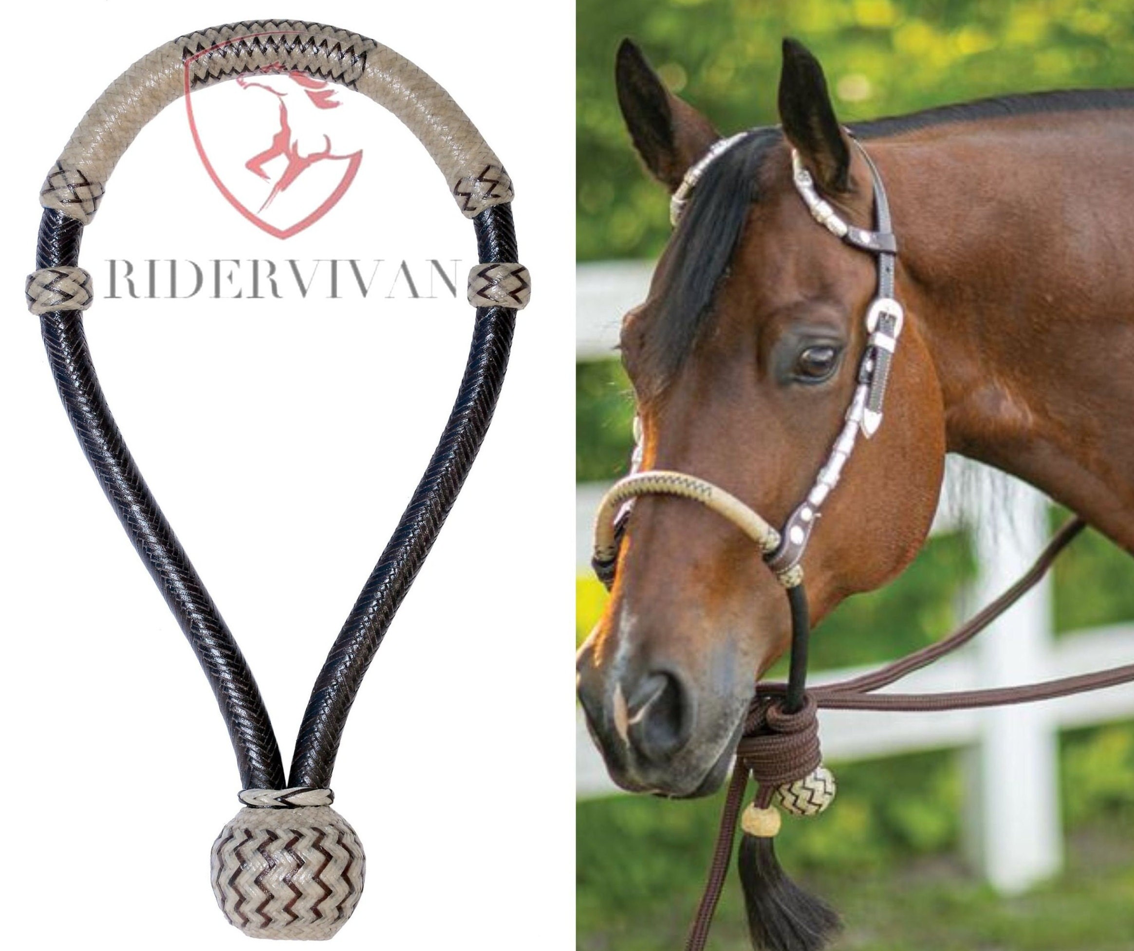 Handmade Horse Bosal, Natural Rawhide Bosal, Dark Brown Knot Bosal, 40  Plaits Western Bosal. 