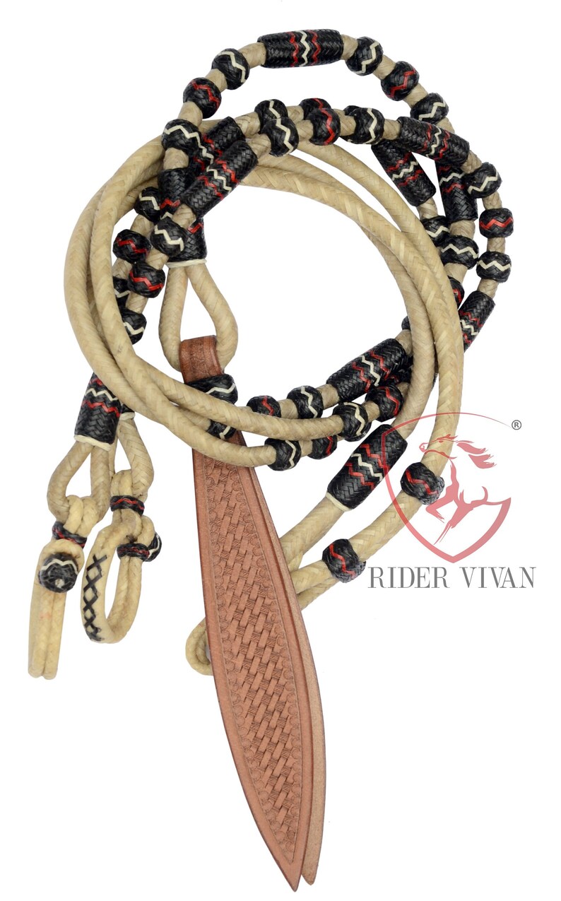 Rawhide Romal Reins With Headstall, 20 Plait Natural & Black Knots, 55 ...