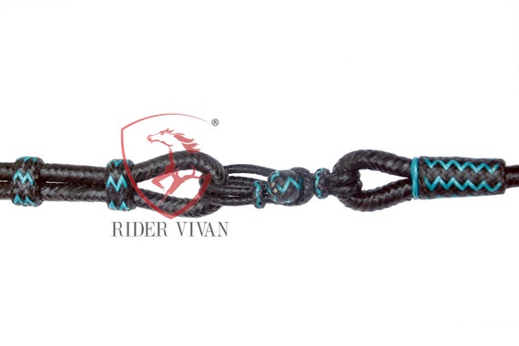 Bosal Western Artisanal En Cuir Brut Naturel Tressé - 5/8 De Large - Accent Turquoise - Neuf