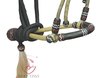 Ensemble Bosal 12 Et Mecate Pour Cheval - 40 Tresses, Cuir Brut Beige