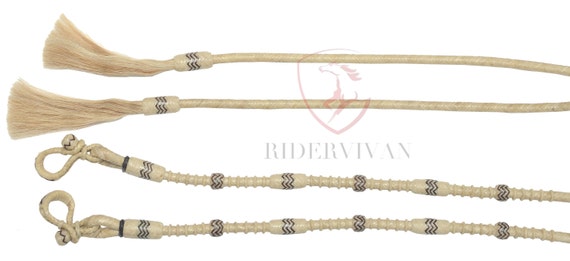Rênes Fendues Rider Vivan 20 Tresses - Brun Foncé - Glands Poils De Cheval - Neuves