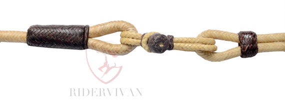 Rênes Rommel Tressées Main Noir Et Naturel - Cuir Brut De Vache - Rider Vivan