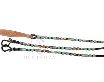 Rênes Romal Reins en cuir de vache naturel, 20 tresses, Rênes Romal