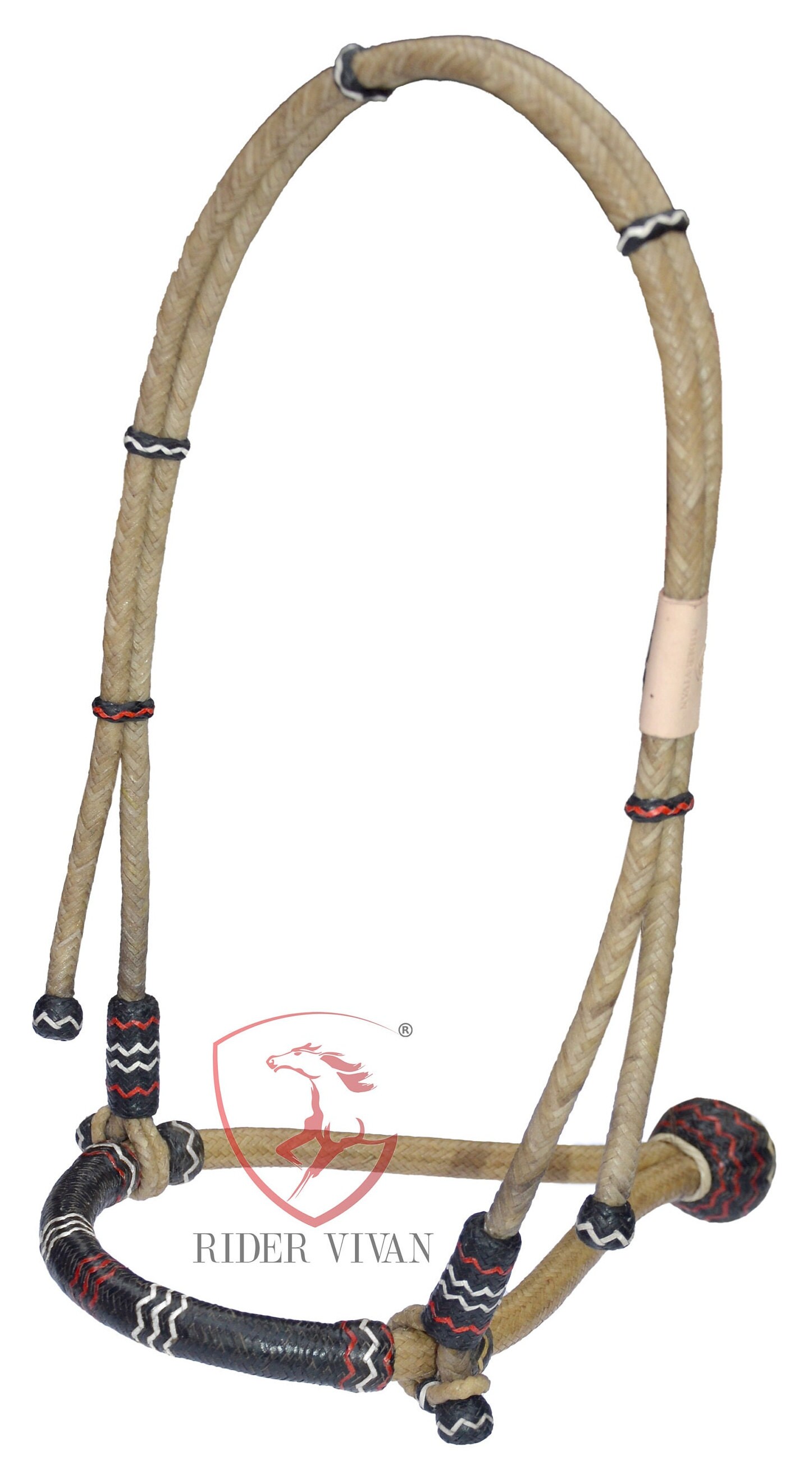 Ensemble bosal en cuir brut fait main, rênes mécaté en nylon noir - France