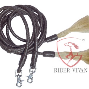 Horse Split Reins Soft Leather, Dark Chocolate Brown Split Reins, 8 Plaits Split Reins With Snaps and Tassels.