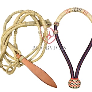 COMBO OFFER! Black/Cherry Natural Designer Bosal & Natural Rawhide Romal Reins