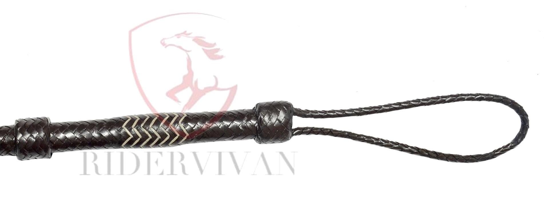Leather Fobia 6-Foot Cowhide Bull Whip – 12 Plait, Rope Core, Black/Red, Equestrian