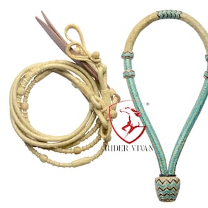 COMBO OFFER! Turquoise And Natural Designer Bosal & Natural Rawhide Romal Reins
