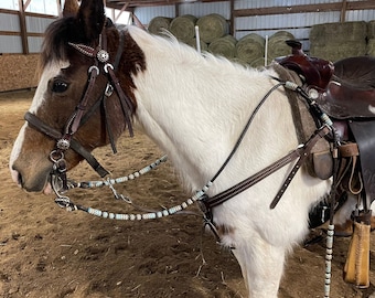 Rênes Romal en cuir brut faites main, 20 tresses, sellerie tressée de