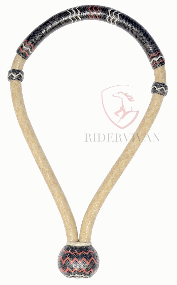 Hand Braided Rawhide Horse Bosal – 5/8” To 3/4” Thickness, Full Size, Black & White Plaited Design