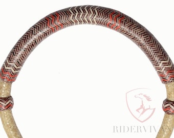 Bosal Cheval Cuir Brut Cerisier Et Vache Noire, 40 Tresses De