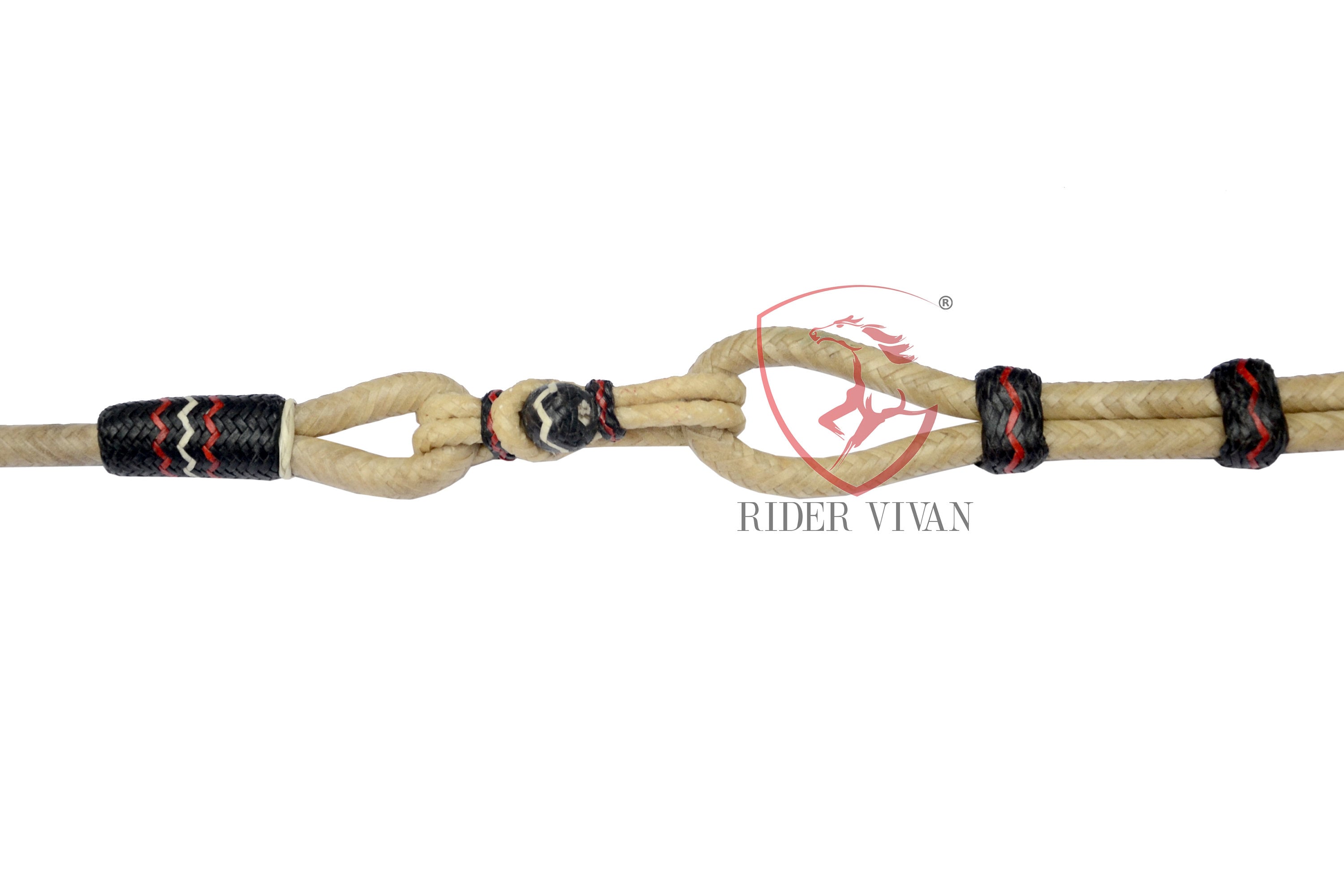 Rênes Rommel Tressées Main Noir Et Naturel - Cuir Brut De Vache - Rider Vivan
