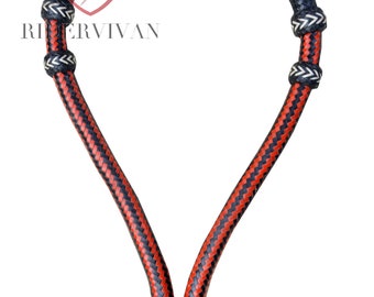 Bosal para caballo occidental, hackamore de cuero crudo negro y rojo, bosal trenzado de 24 trenzas.