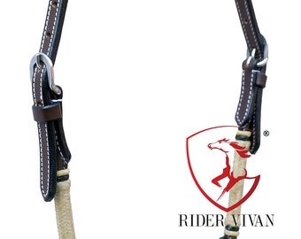 Cabezada de cuero occidental de una oreja, cabezada de cuero marrón de una oreja, cabezada de una oreja con nudo de cuero crudo, cabezada de caballo trenzada a mano.