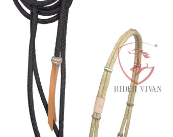 Ensemble Bosal 40 Tresses – Rider Vivan, Cuir Brut Avec Rênes Mecate Nylon, Beige