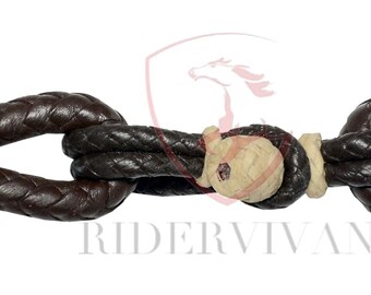 Rênes Romal Avec Tête à Une Oreille - Rider Vivan - Cuir Marron, Fait Main Inde