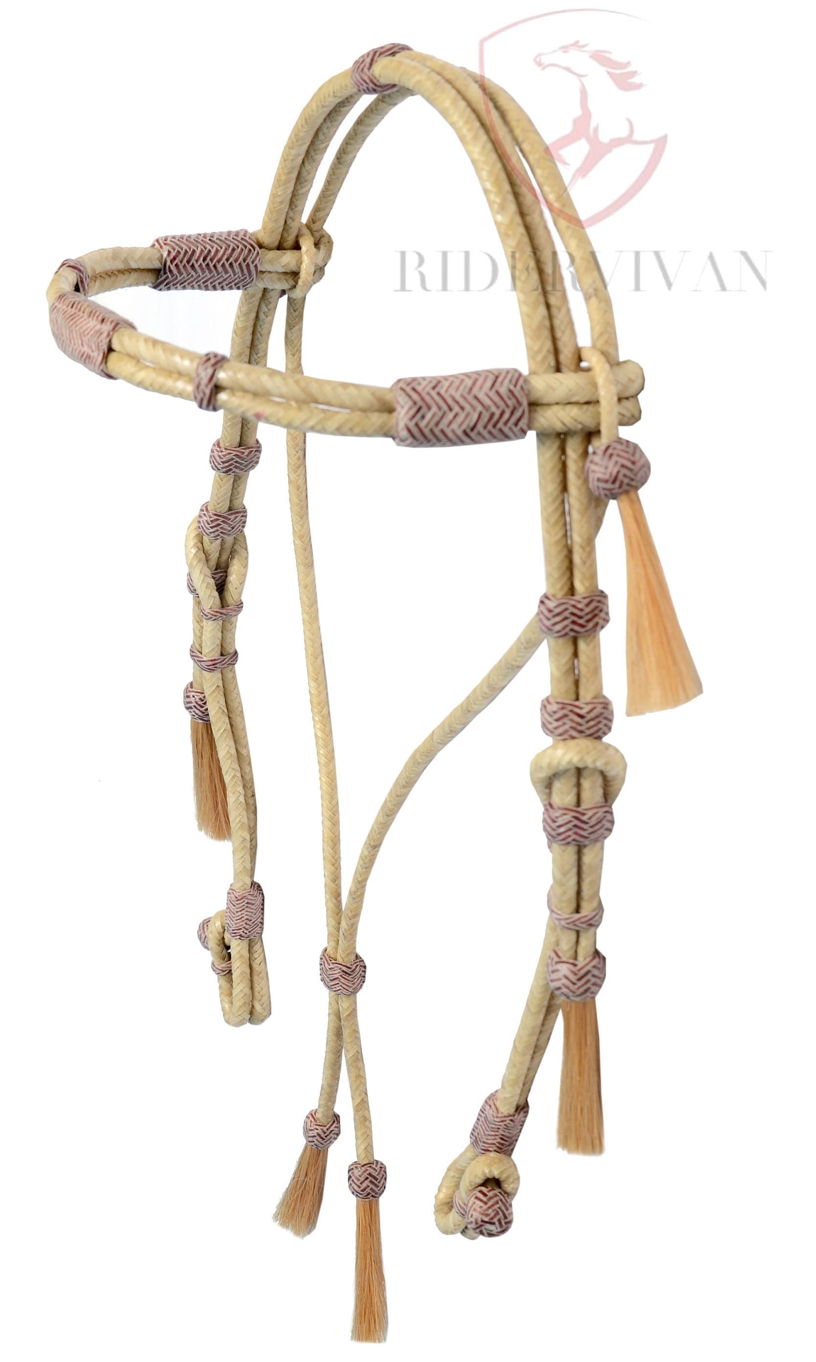 Bosal Western Tressé Naturel Et Rouge - Cœur En Cuir Brut - Matériel Cheval