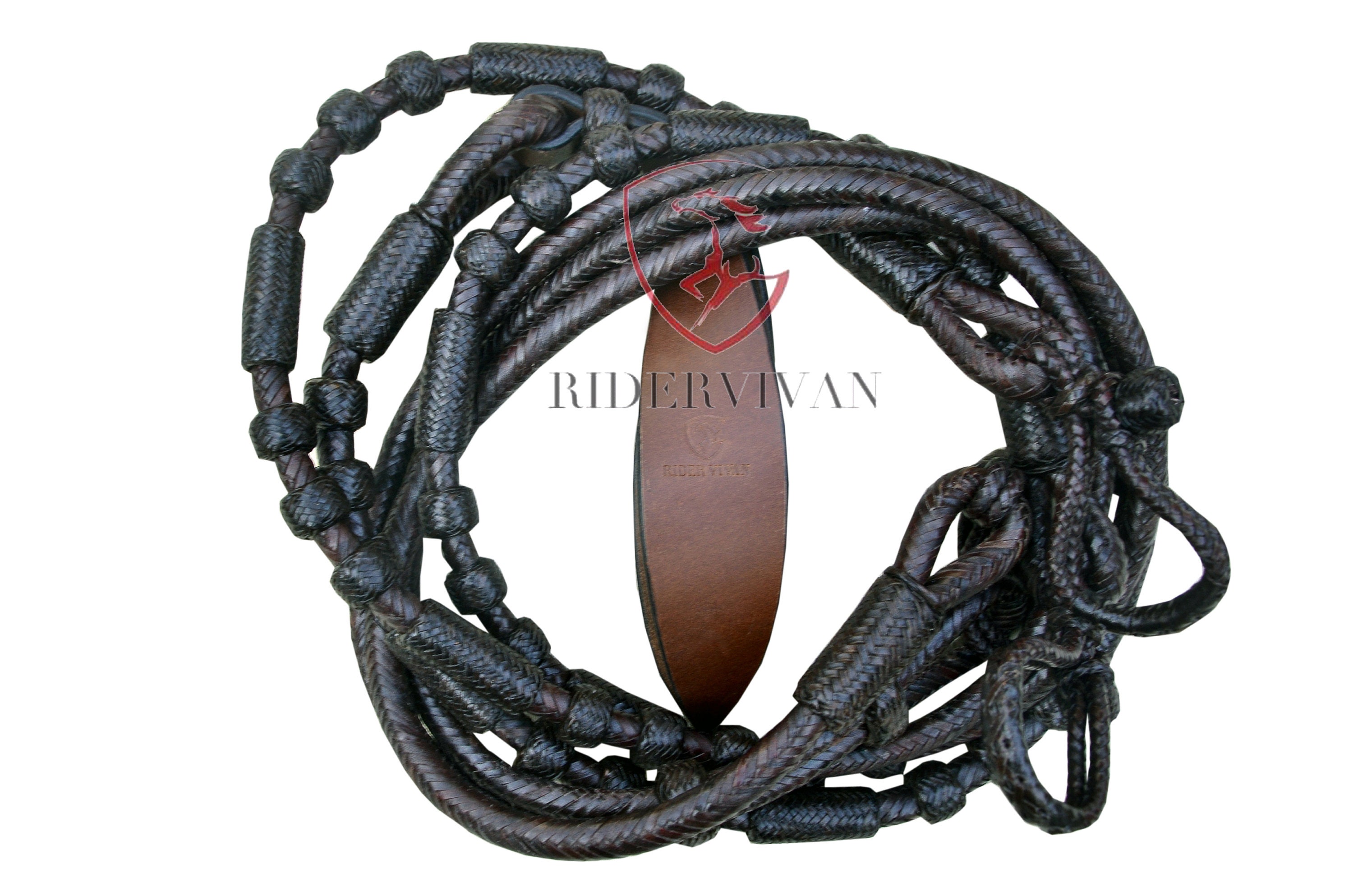 Rênes Romal en cuir brut tressé à la main, connecteur de