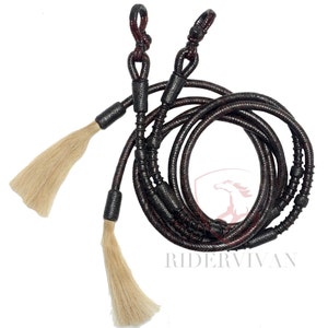 Horse Split Reins, Dark Chocolate Brown Split Reins, Split Reins With Mane Horse Hair Tassels.