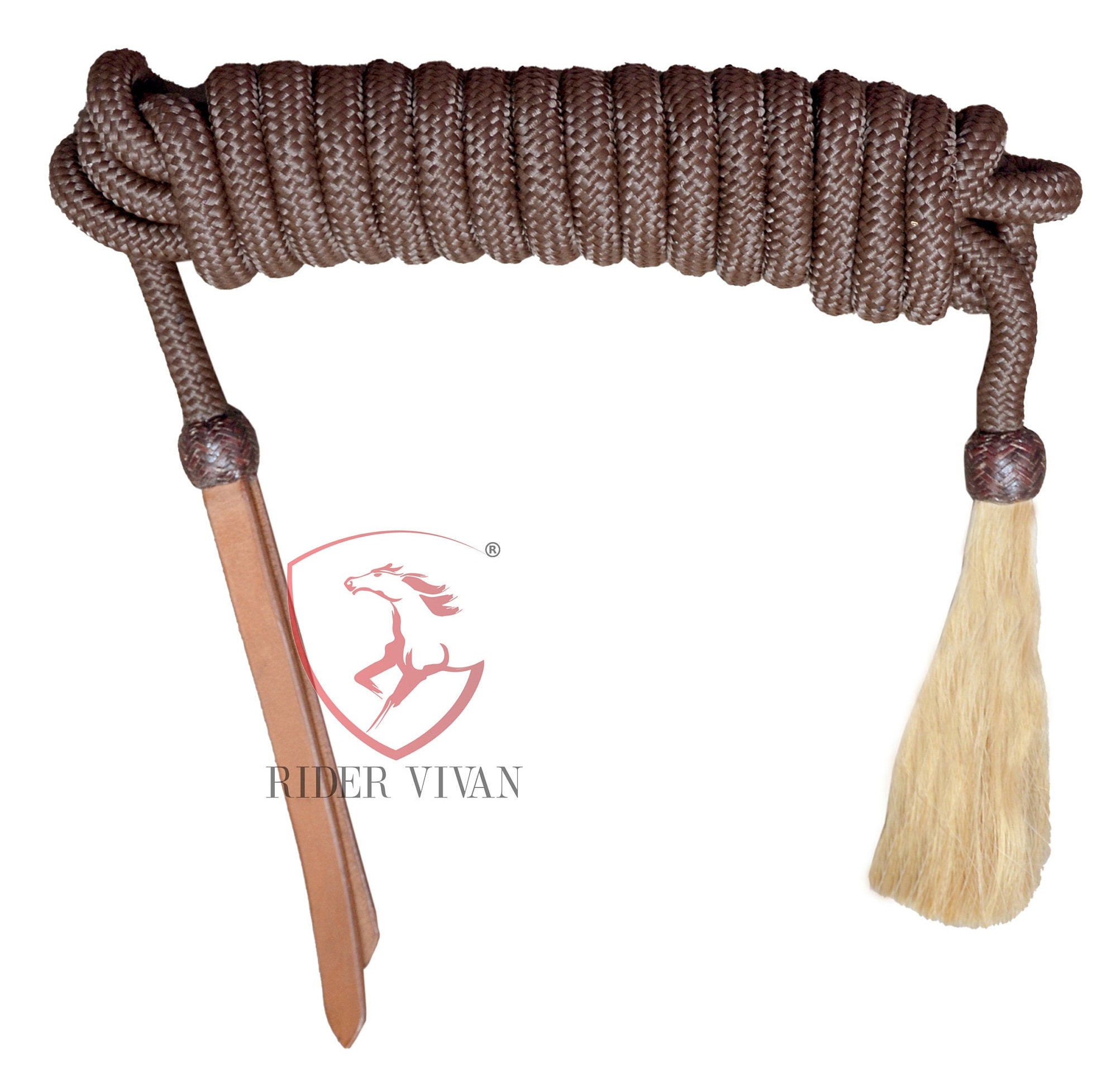 Parure de bosal en cuir brut fait main, rênes de mécaté en nylon noir, pompons en crin de cheval - France