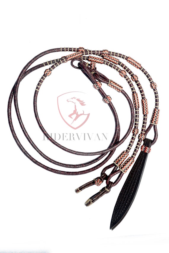 12 rênes Romel tressées en cuir brut naturel style 60 boutons - 100