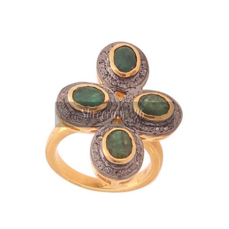 925 Silver Victorian Jewelry Handmade Ring Birthday Gift Ring Emerald Gemstone /& Pave Diamond Ring wedding Gift Ring