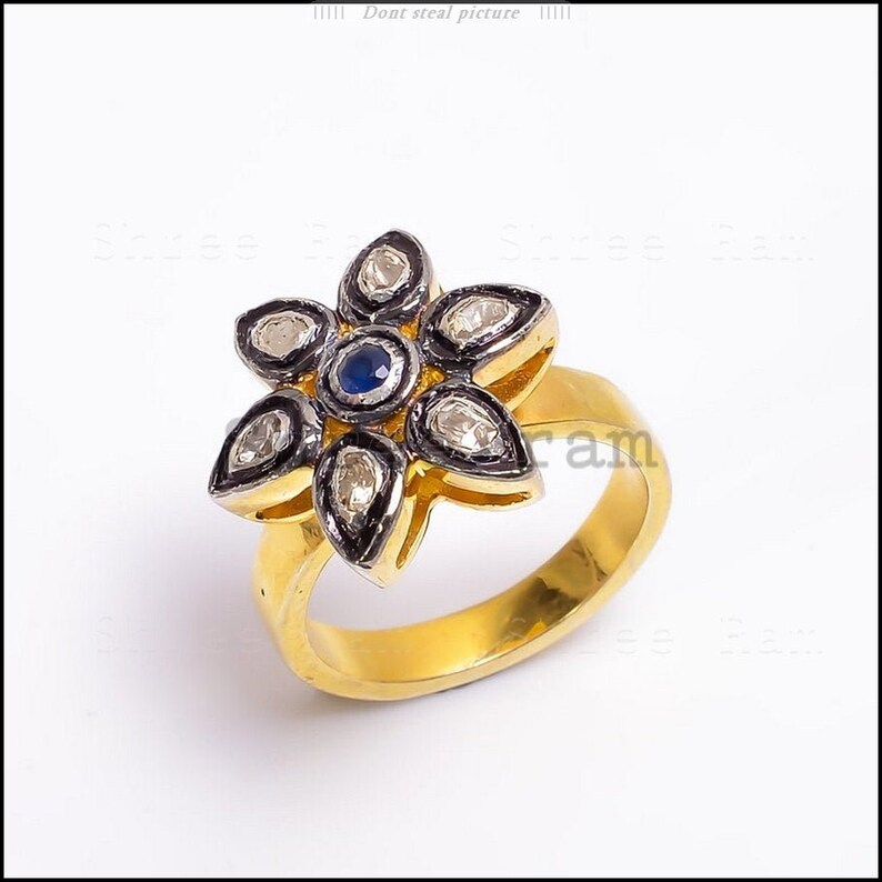 925 Sterling Silver Handmade Jewelry Polki Diamond Ring Gift For Her Sapphire Gemstone Ring Birthday Gift Ring woman Jewelry Ring