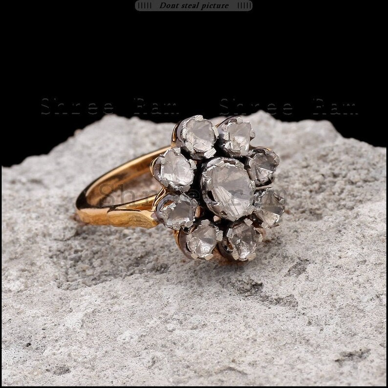 Gorgeous Flower Style Handmade Ring Polki Diamond 925 Sterling Silver Victorian Jewelry Best For New Year Gift