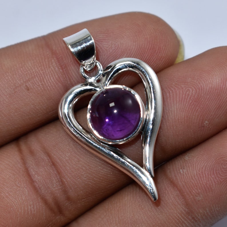 amethyst Pendant 92.5 Sterling Silver Handmade Jewelry Pendant......Heart shape pendant........girlfriend Gift Love Gift