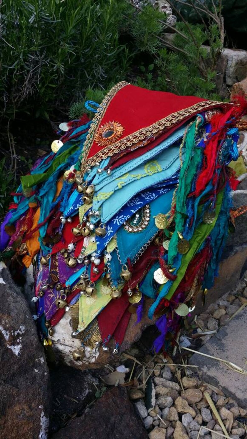 Luxury Indian inspired bunting flags boho gypsy upcycled recycled handmade prayer flag bells beads birthday wedding party garden toran raggy