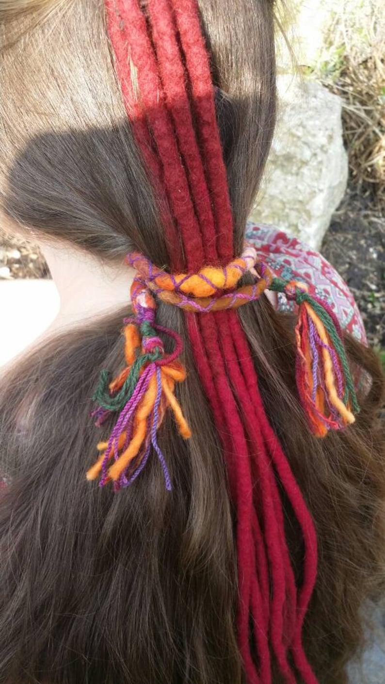 Boho dreadlock wrap tie felted wool dread flexible bendable hair tie synthetic dreads hippie gypsy hair accessory wire core wool tieback