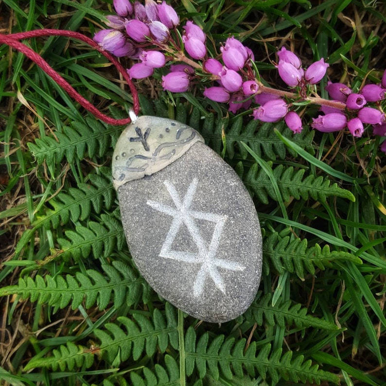 Protection Bind Rune Hand Etched Stone Norse Viking Pendant Etsy