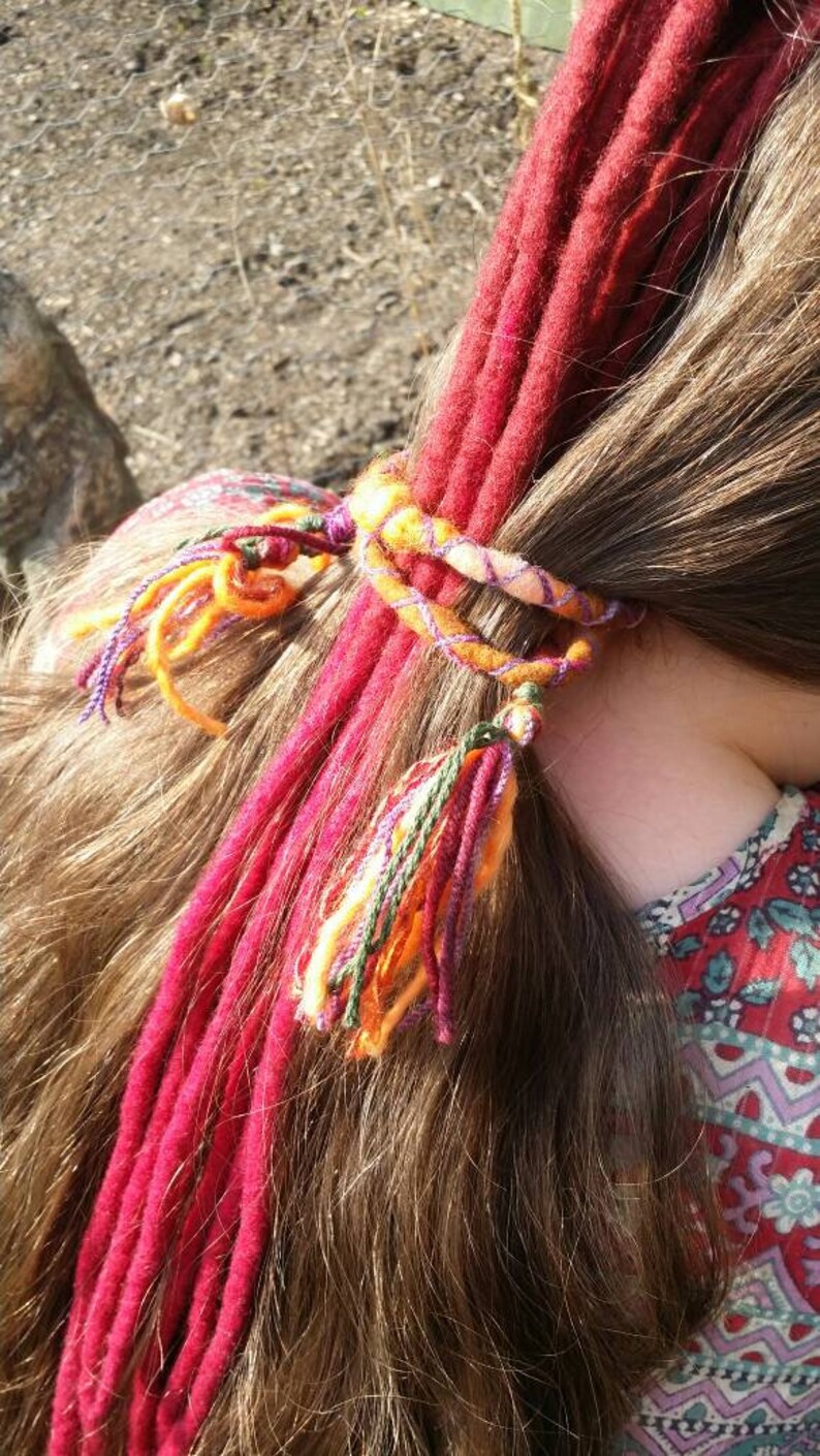 Boho dreadlock wrap tie felted wool dread flexible bendable hair tie synthetic dreads hippie gypsy hair accessory wire core wool tieback
