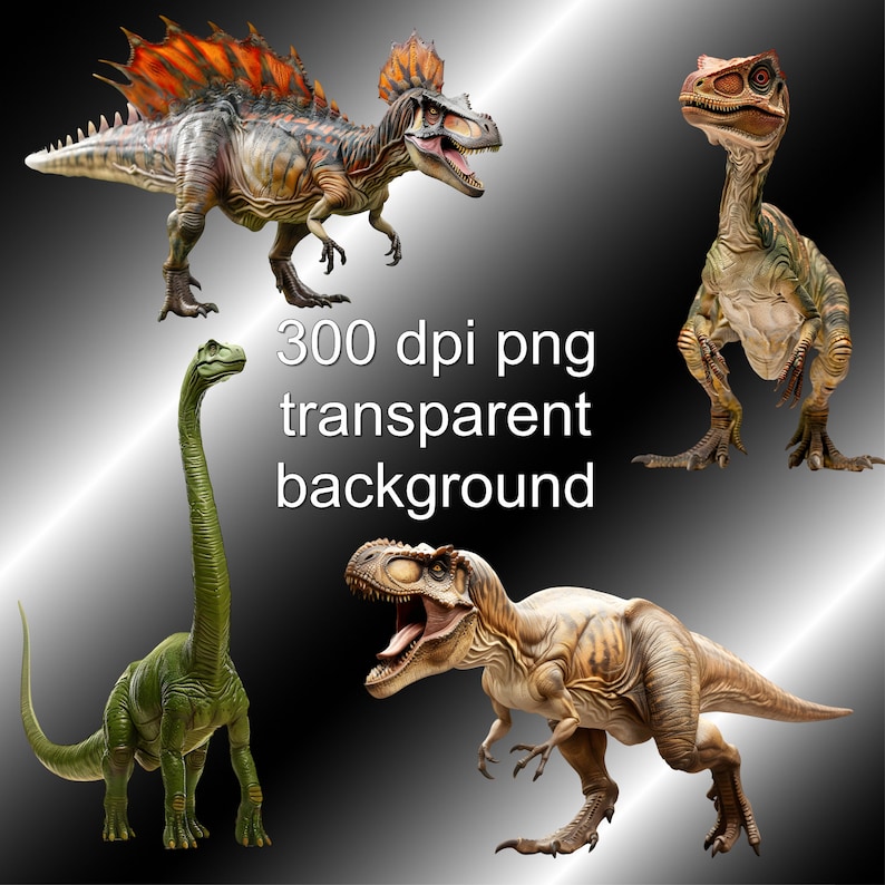 K&ouml;nnte beinhalten: Vier verschiedene Dinosaurier in verschiedenen Posen. Ein gr&uuml;ner Dinosaurier mit langem Hals, ein brauner Dinosaurier mit stacheligem R&uuml;cken, ein brauner Dinosaurier mit gro&szlig;em Kopf und ein brauner Dinosaurier mit langem Schwanz.