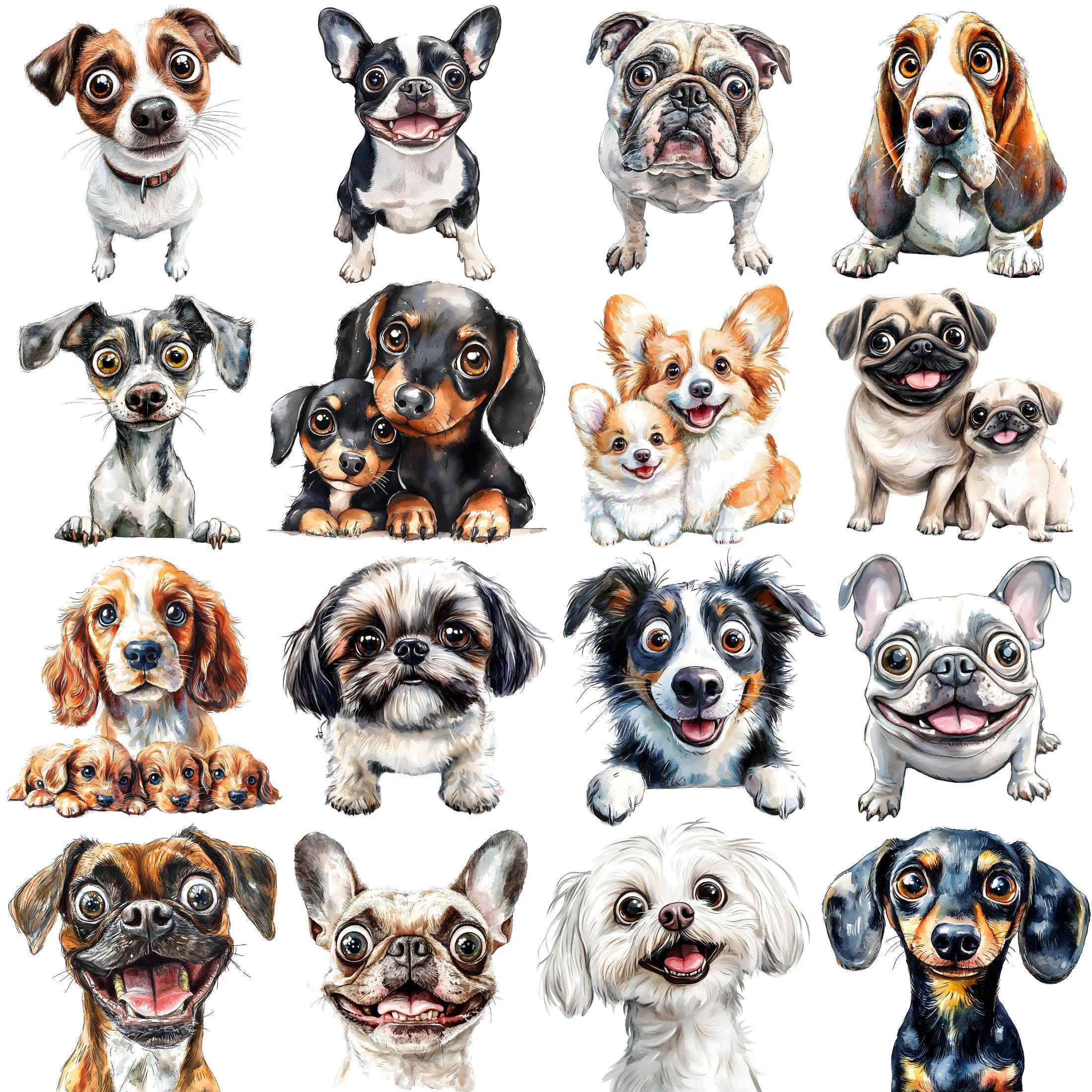 Watercolor Quirky Dogs Clipart Bundle, Whimsical Dogs Png, Funny Dogs ...