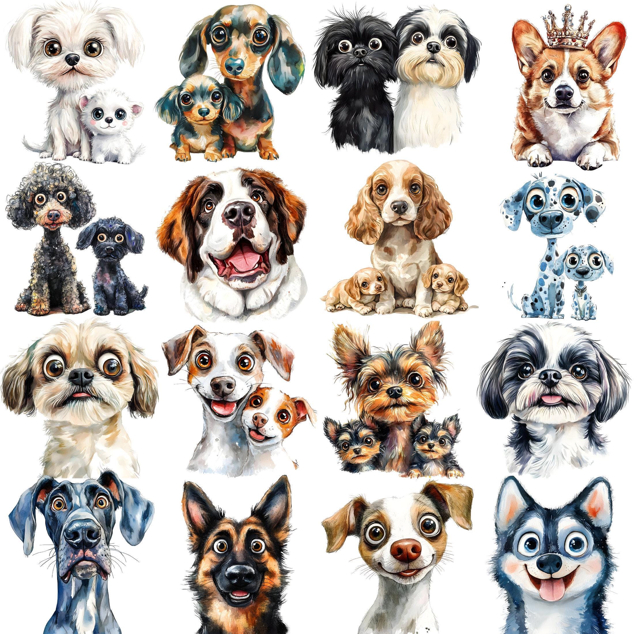 Watercolor Quirky Dogs Clipart Bundle, Whimsical Dogs Png, Funny Dogs ...