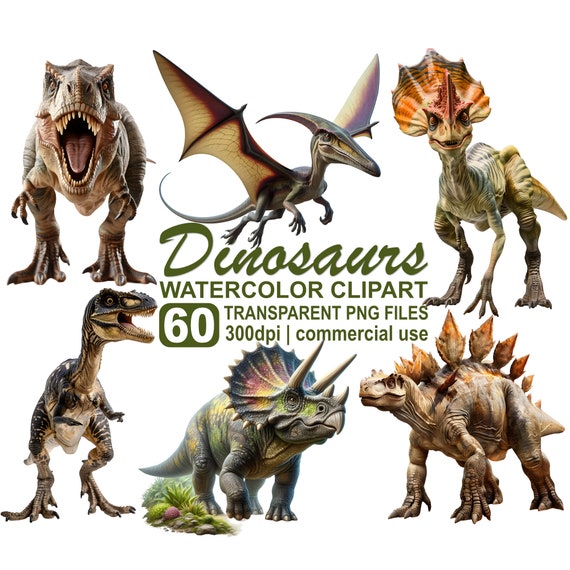Dinosaurs Clipart Bundle, Dinosaur PNG, Dinosaur Images, T-Rex etc, 300 dpi Transparent PNG Illustrations, Instant Download, Commercial Use