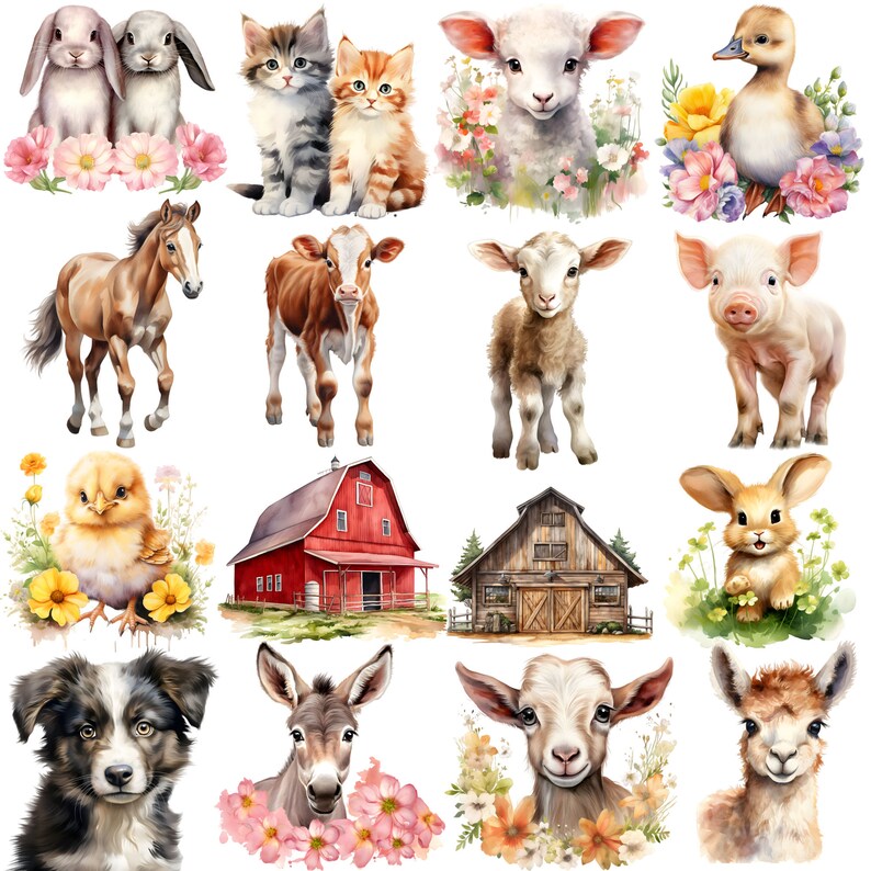 Cute Baby Farm Animals Clipart, Nursery Art, Cute Animals Baby Shower ...