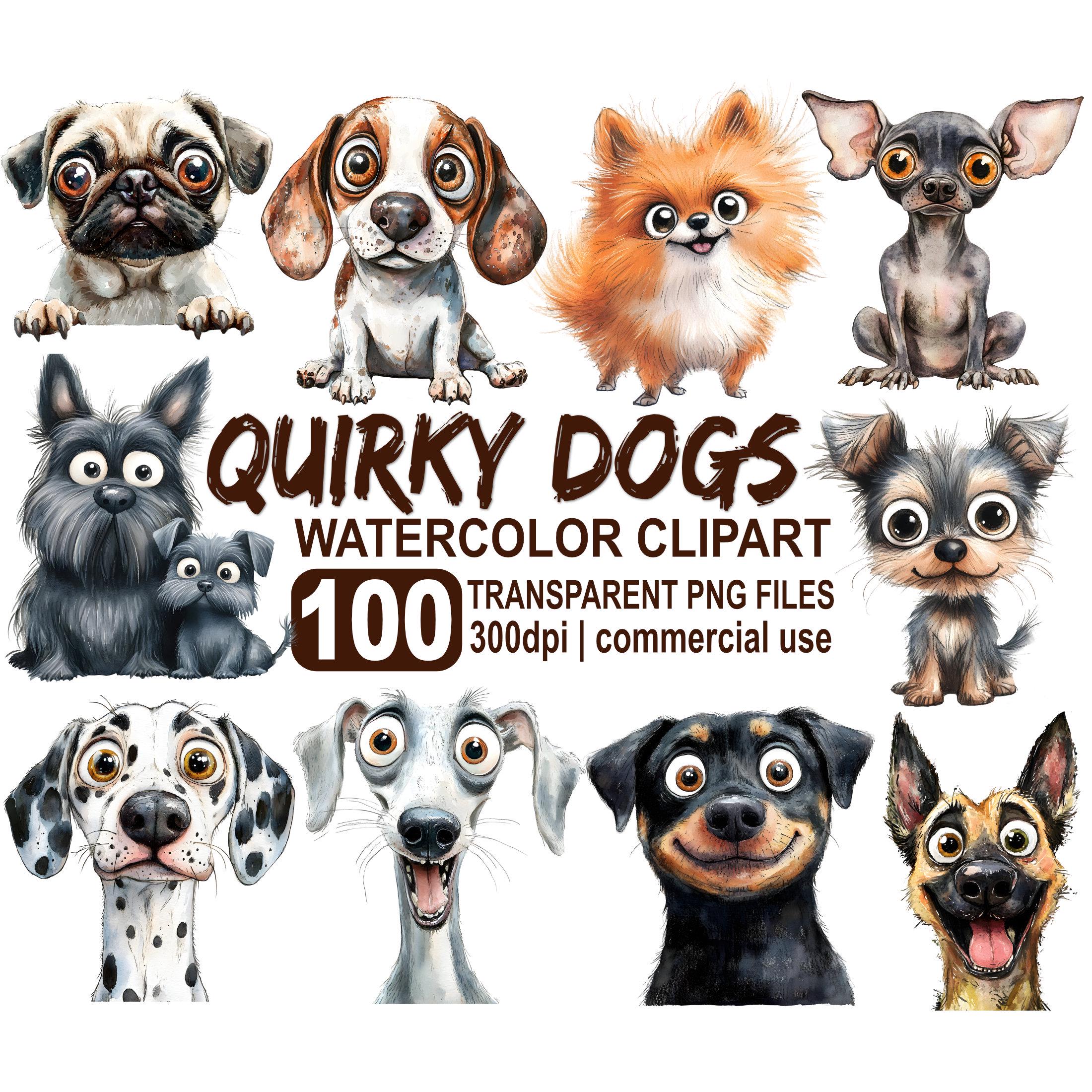 Watercolor Quirky Dogs Clipart Bundle, Whimsical Dogs Png, Funny Dogs ...