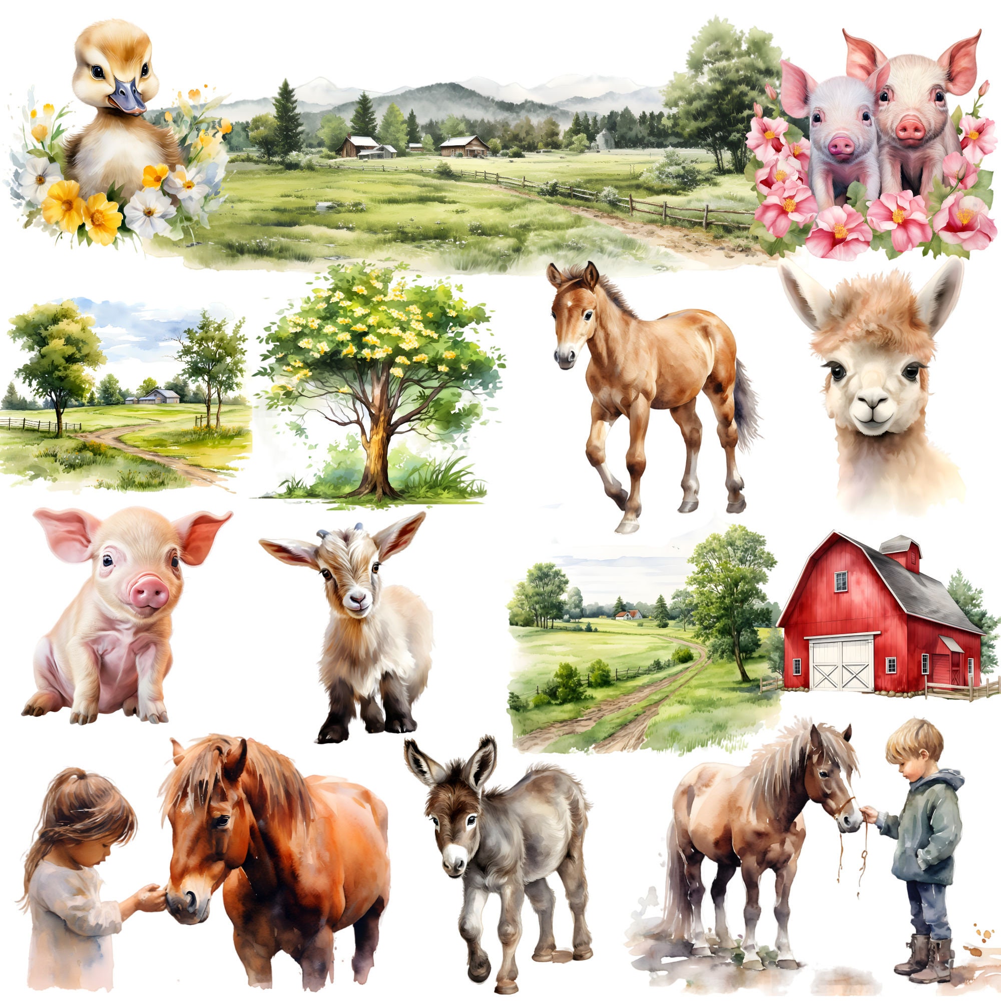 Cute Baby Farm Animals Clipart, Nursery Art, Cute Animals Baby Shower ...