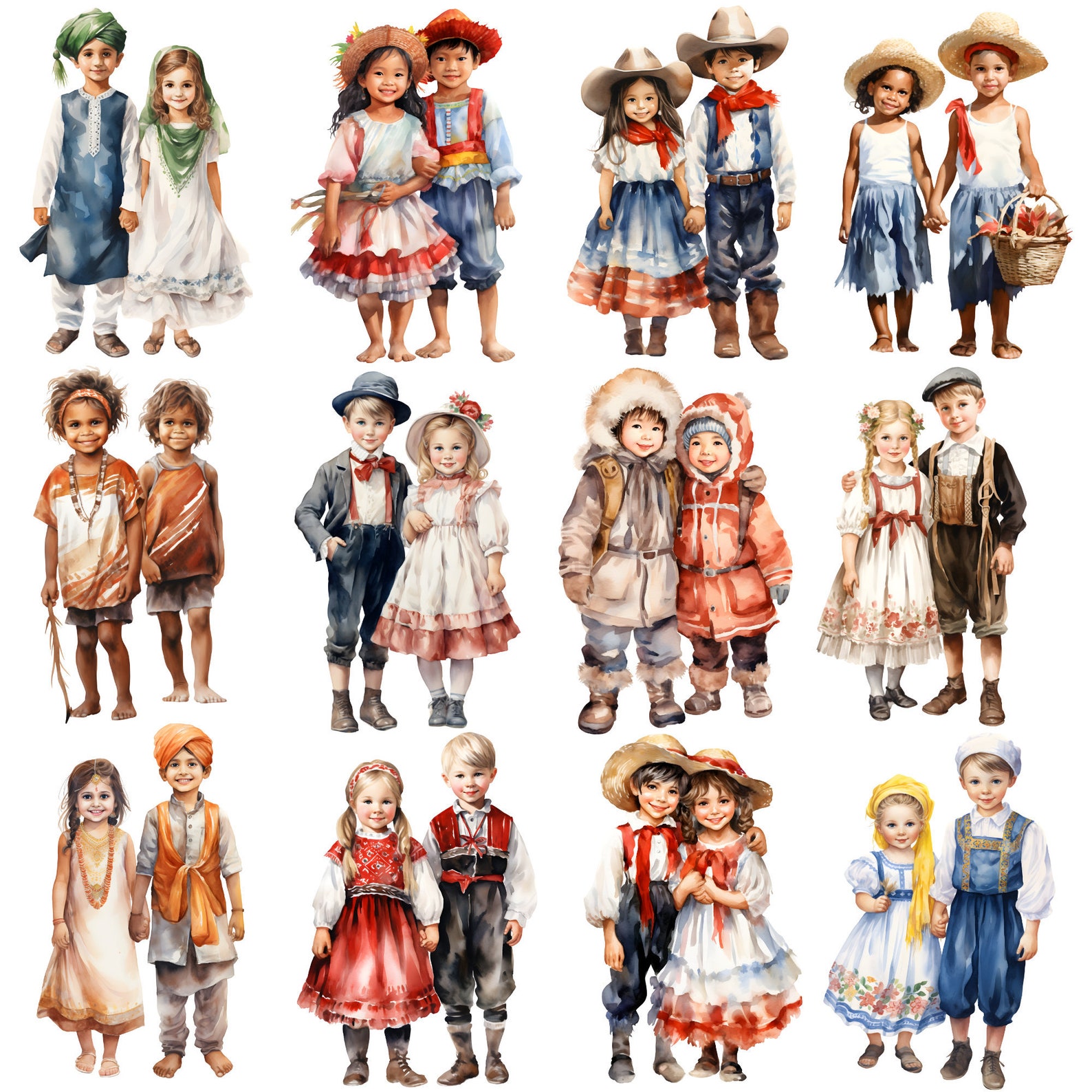 Kids of the World Watercolor Clipart Bundle, Children of the World ...