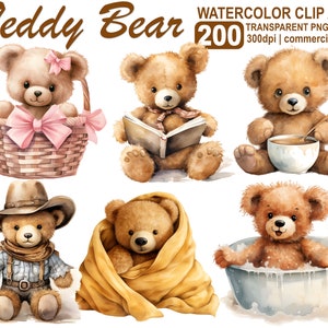 Teddy Bear Clipart baby shower clipart teddies watercolor nursery art cute teddy png 300 dpi transparent PNG instant download commercial use