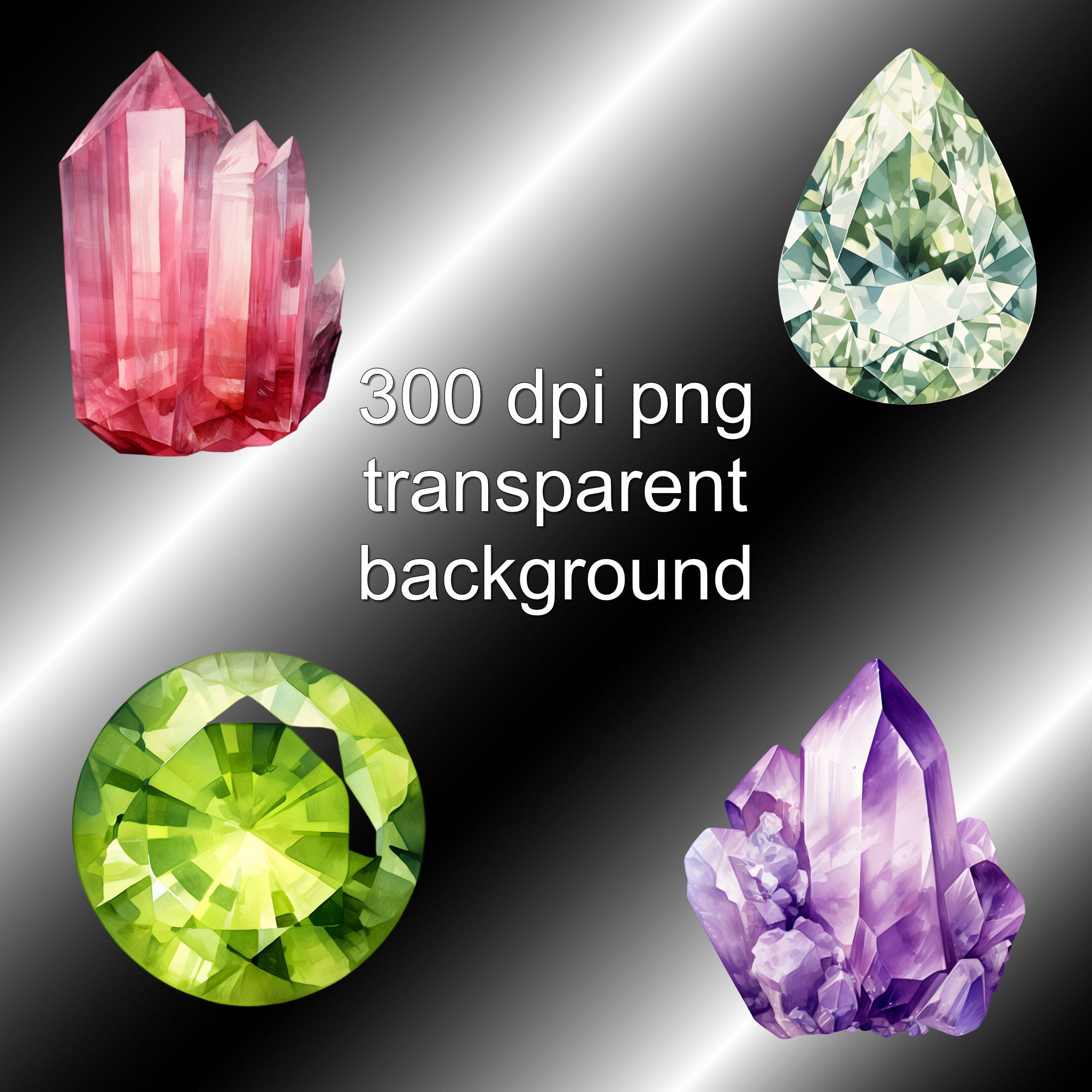 Birthstone Clipart Watercolor Birthday Gemstones, Crystal Clipart ...